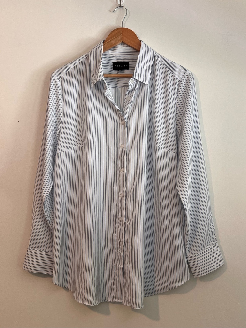 Premise Blue and White Striped Button-Down Women's Shirt
